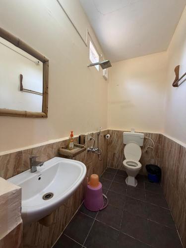 a bathroom with a sink and a toilet at Havelock Farms Resort in Havelock Island