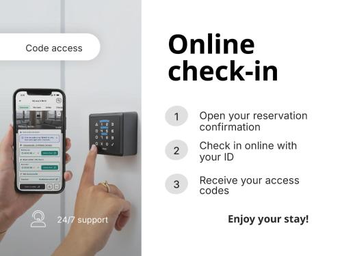 a person holding a cell phone with their hand at Limehome Gelsenkirchen Hochstr in Gelsenkirchen