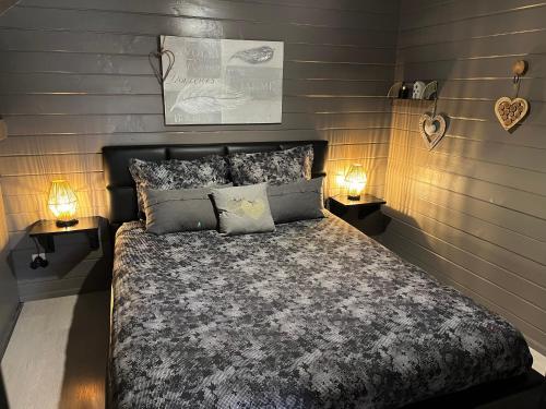 a bedroom with a bed with two lamps on it at Gîte Libre’Air in Redu