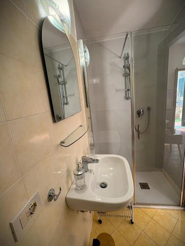 a bathroom with a sink and a shower at Geoglobe Chambre d'Hòtes in Pisa