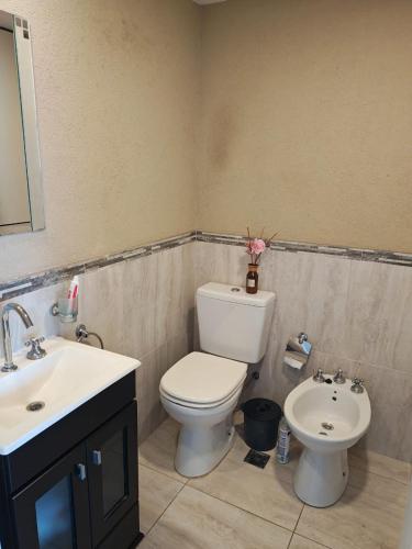 a bathroom with a white toilet and a sink at Balcón de Lourdes in Santos Lugares