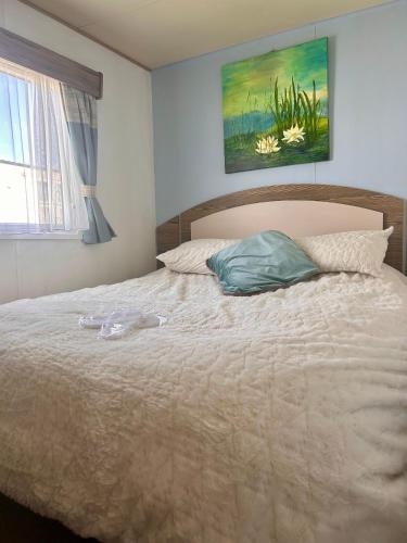 a bedroom with a bed with a pillow on it at Spacious Holiday Home in Exmouth Ocean Views and Pet Friendly in Exmouth