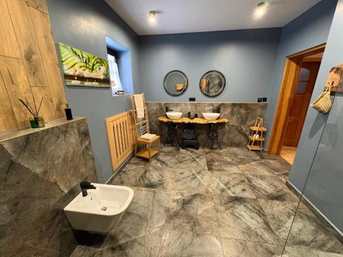 a bathroom with a sink and a toilet in it at Dolina Rastoki in Koniaków