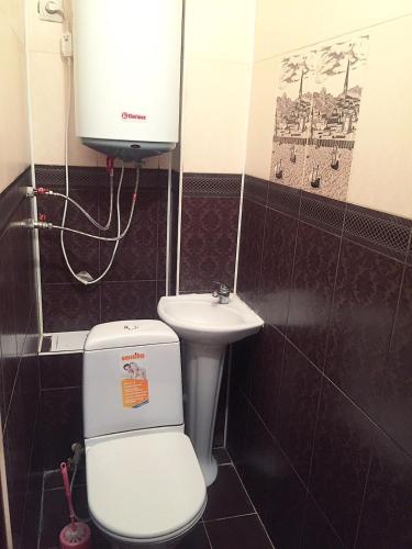 a small bathroom with a toilet and a sink at Аэропорт-Астана двухкомнатная in Astana