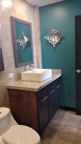a bathroom with a sink and a toilet at Ocean View House, Modern, Elegant with Pool in Coco