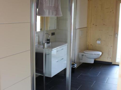 a bathroom with a sink and a toilet at Dorfschmiede in Hüttlingen