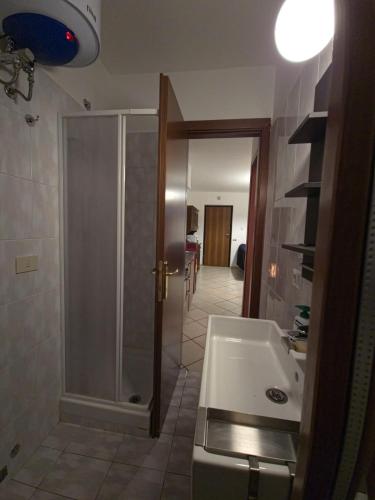 a bathroom with a shower and a sink at Le case di Reno Camporotondo in Cappadocia