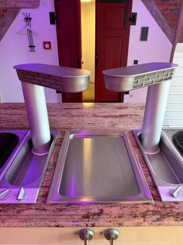 a kitchen counter with a sink and a counter top at Alter Speicher in Schönberg