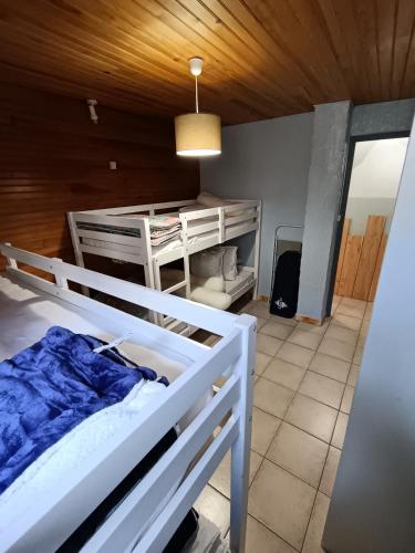 a bedroom with a bunk bed and a desk at Au gré du Gave de Pau RDC in Gavarnie