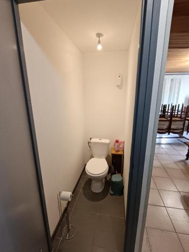 a bathroom with a toilet in a room at Au gré du Gave de Pau RDC in Gavarnie