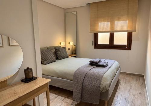 a bedroom with a bed and a large mirror at BILBAO ENEA - Apartamento 2 habitaciones cerca de San Mamés in Bilbao
