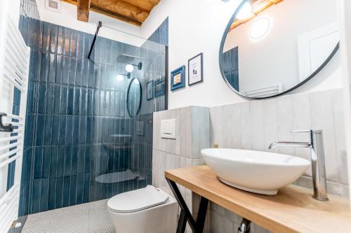 a bathroom with a sink and a toilet and a mirror at Gabri Guesthouse Transylvania in Aita Seacă