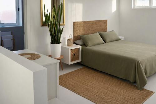 a bedroom with a bed and a potted plant at El Timón in La Santa
