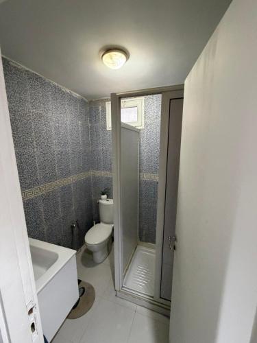a bathroom with a toilet and a shower and a sink at Duplex raffiné avec entrée privée in Tunis