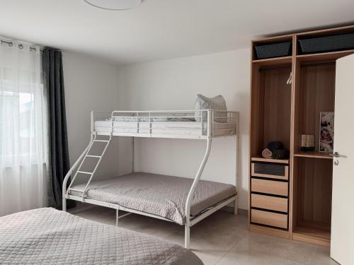 a bunk bed with a ladder in a bedroom at Luxury Apartments Marz in Schwanau