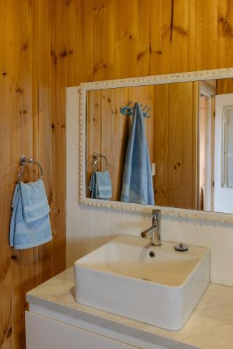 a bathroom with a white sink and a mirror at Sampsons Shack in Vivonne Bay