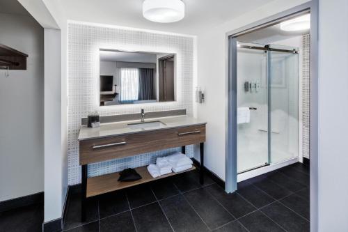 a bathroom with a sink and a shower at Hampton Inn & Suites by Hilton Tomball Houston NW in Tomball