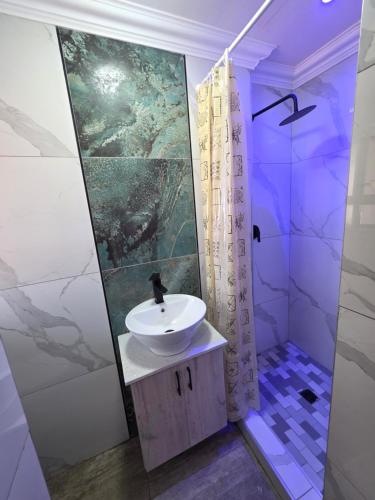 a bathroom with a sink and a shower at XLA Home Guest house in eMalahleni