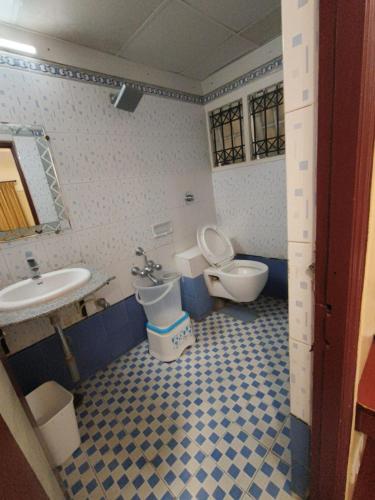 a bathroom with a toilet and a sink at Anand Regency Majestic in Bangalore
