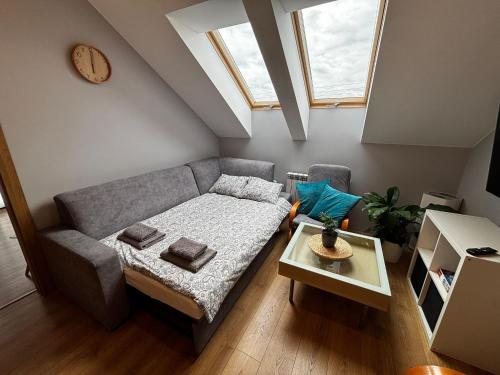 a living room with a couch and a table at Apartament_Zbąszyń in Zbąszyń