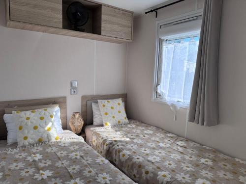 a bedroom with two beds and a window at casa Laetitia in Lège-Cap-Ferret