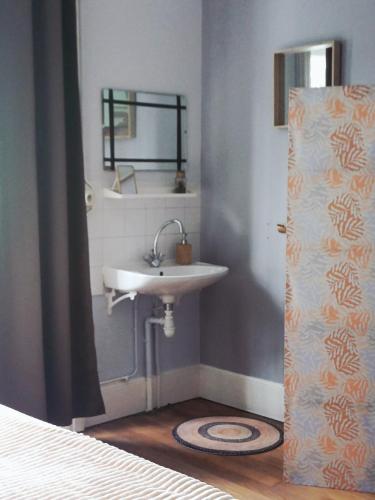 a bathroom with a sink and a mirror at La Petite Porte Verte in Bouilland