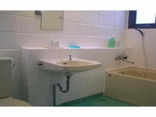 a bathroom with a sink and a toilet at Pension Iriomote in Iriomote