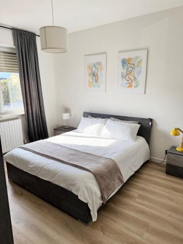 a bedroom with a large bed and a window at La Dimora di Borgo in Borgo San Dalmazzo