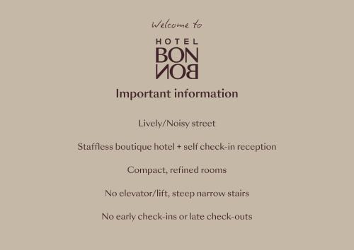 a page of a document with the words hotel bom mooc at Hotel BonBon in Rotterdam