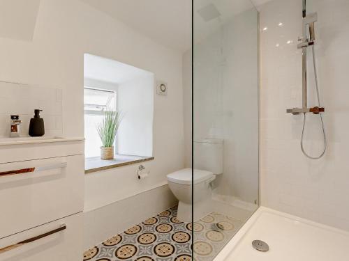 a bathroom with a toilet and a glass shower at 1 Bed in Barnstaple oc-91612 in Bishops Tawton