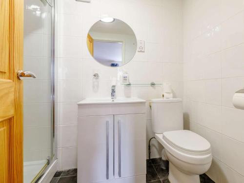 a bathroom with a toilet and a sink and a mirror at 2 Bed in Ilfracombe oc-rugga in Berrynarbor