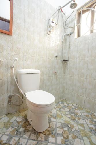 a bathroom with a toilet and a shower at Silent Patner Lodge in Arusha