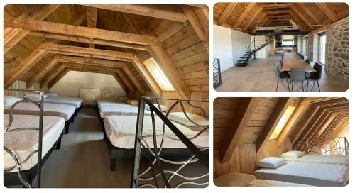 a group of three pictures of a room with beds at Le Ché d'Aubrac in Nasbinals