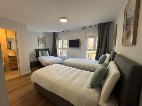 a hotel room with two beds and a television at Hostal Guzman El Bueno by gaiarooms in León
