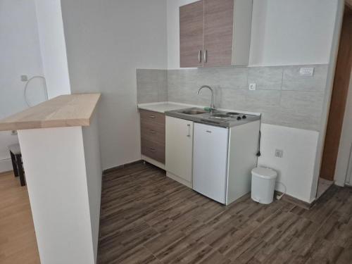 eine kleine Küche mit Spüle und Arbeitsfläche in der Unterkunft Vila Arapović, Maloševići 56 in Buna
