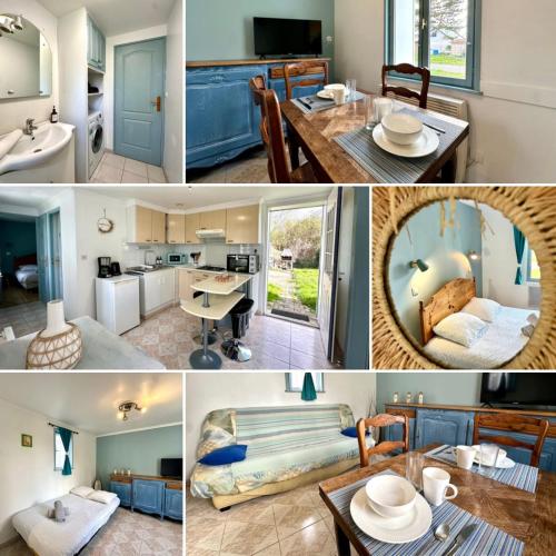 a collage of pictures of a kitchen and a living room at Escapade détenteSt-Valery & Le Crotoy à 15 min in Noyelles-sur-Mer