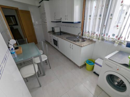 a small kitchen with a sink and a washing machine at L&C Codesal in Sanxenxo