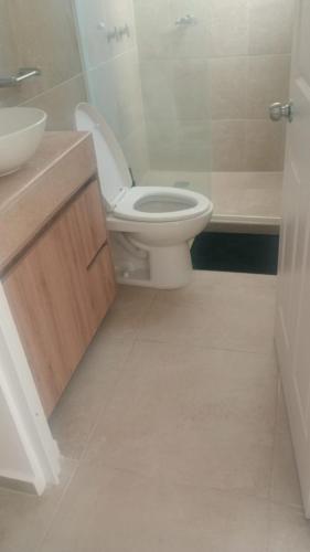 ein Badezimmer mit weißer Toilette und Waschbecken in der Unterkunft camila's house in Santa María Coronanco