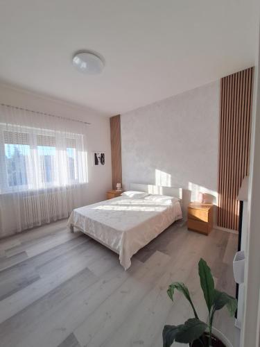 a bedroom with a bed and a large window at Giada Rooms appartments in Peschiera del Garda