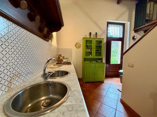 a kitchen with a sink and a green cabinet at Casa Fochita in Gratteri