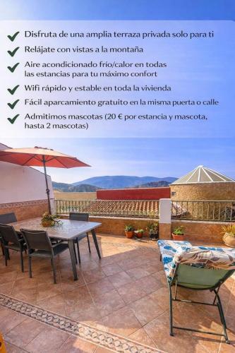 a flyer for a patio with a table and chairs at Ático Lanjarón in Lanjarón