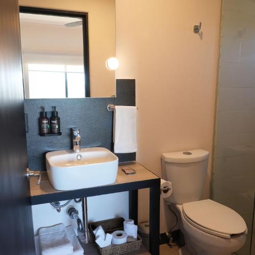 a bathroom with a sink and a toilet at SUITES LOMBOY & PLAZA in San José del Cabo