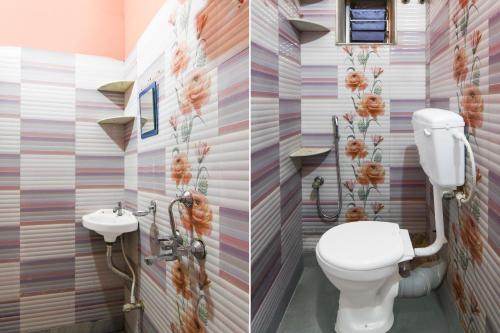 two pictures of a bathroom with a toilet and a sink at Super Hotel O Shalimar Railway Junction Howrah in Garden Reach