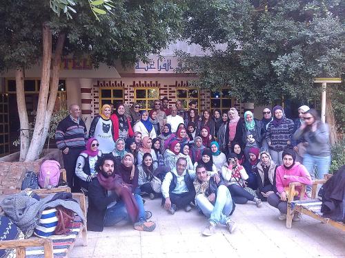a large group of people posing for a picture at Pharaohs Hotel in Luxor