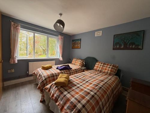 a bedroom with two beds and a window at The River Cottage 3 Bedroom retreat in Limerick