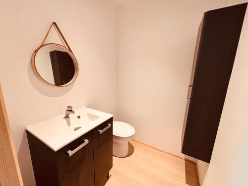 a bathroom with a sink and a mirror on the wall at Votre cocon vosgien in Saint-Étienne-lès-Remiremont
