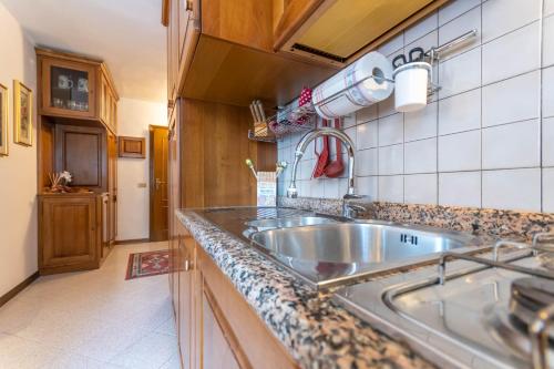 a kitchen with a sink and a counter top at Appartamento Mondeval in Selva di Cadore