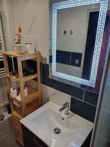 a bathroom with a sink and a mirror at glamour chic maison de 70 m2 in Montluçon