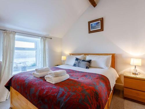 a bedroom with a bed with towels on it at 3 Bed in Conwy oc-85844 in Llanbedr-y-cennin