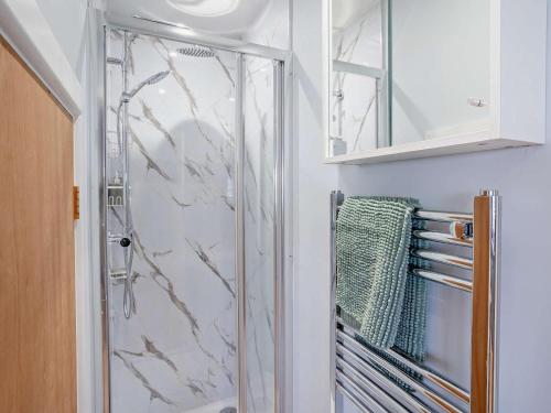 a shower with a glass door in a bathroom at 2 Bed in Swansea oc-95129 in Penclawdd